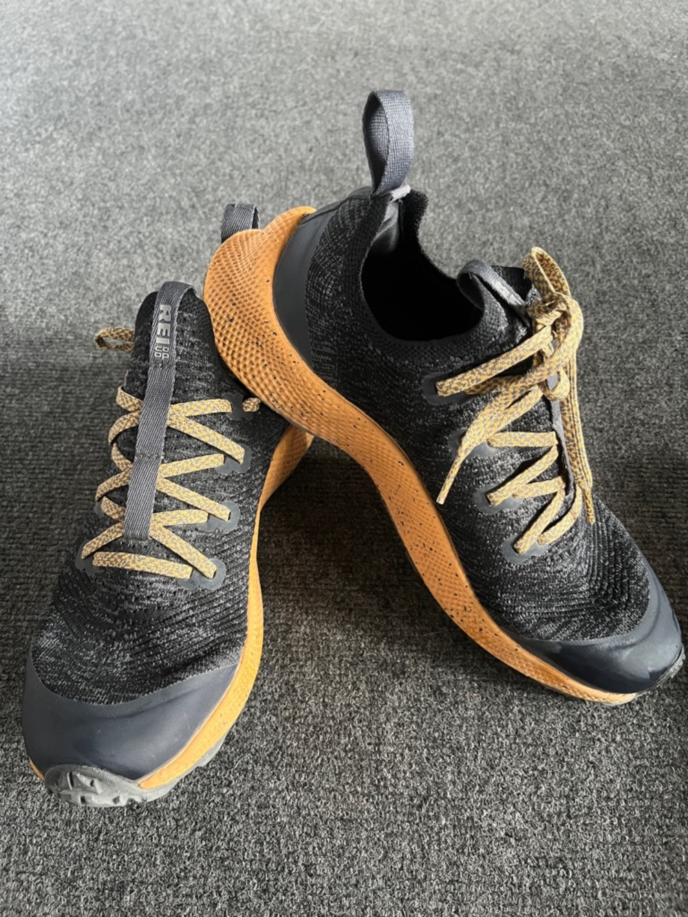 REI Black and Tan/Gum Knit Trail Sneakers